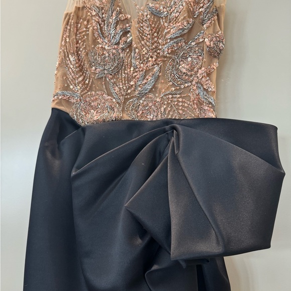 Marchesa beaded embellished illusion satin dress with front slit - Picture 9 of 16